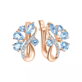 Золотые серьги с бриллиантами природными и топазами природными