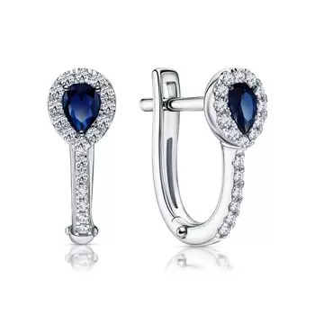 Золотые серьги с бриллиантами природными и сапфирами природными