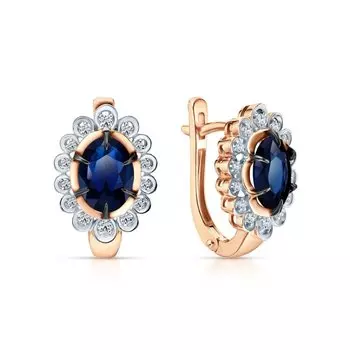 Золотые серьги с бриллиантами природными и сапфирами выращенными