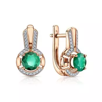 Золотые серьги с бриллиантами природными и изумрудами выращенными
