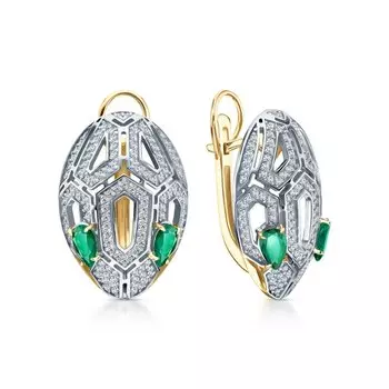 Золотые серьги с бриллиантами природными и изумрудами природными