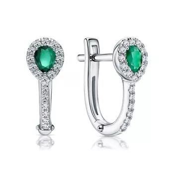 Золотые серьги с бриллиантами природными и изумрудами природными