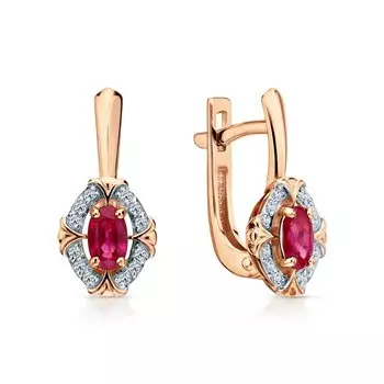 Золотые серьги с бриллиантами природными и рубинами природными