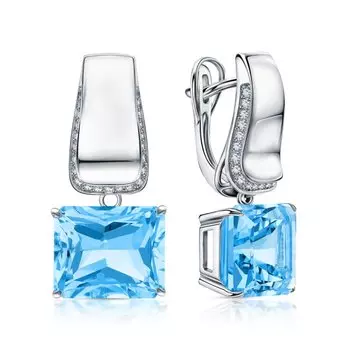 Золотые серьги с бриллиантами природными и топазами природными