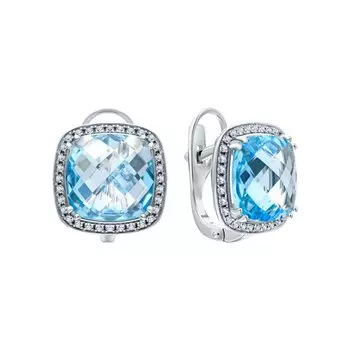 Золотые серьги с бриллиантами природными и топазами природными