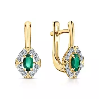 Золотые серьги с бриллиантами природными и изумрудами природными