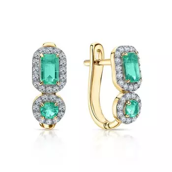 Золотые серьги с бриллиантами природными и изумрудами природными