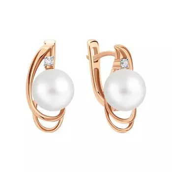 Золотые серьги с бриллиантами природными и жемчугами природными культивированными