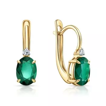 Золотые серьги с бриллиантами природными и изумрудами природными