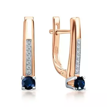 Золотые серьги с бриллиантами природными и сапфирами природными