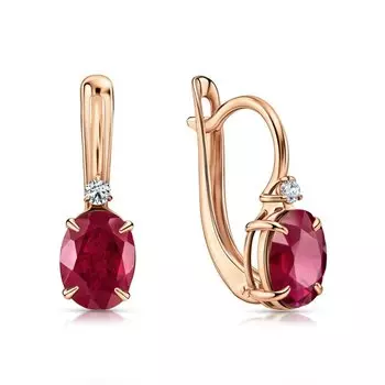 Золотые серьги с бриллиантами природными и рубинами природными