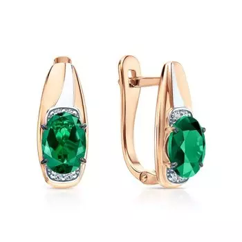 Золотые серьги с бриллиантами природными и изумрудами выращенными