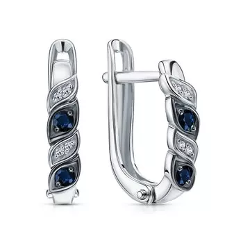 Золотые серьги с бриллиантами природными и сапфирами природными