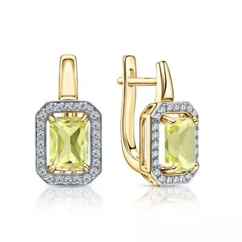 Золотые серьги с бриллиантами природными и кварцами природными