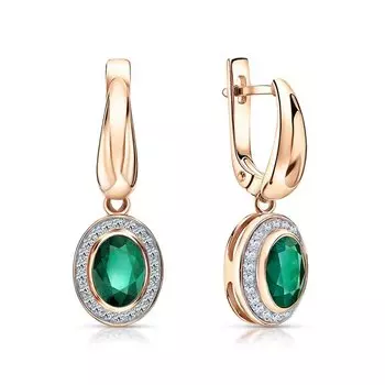 Золотые серьги с бриллиантами природными и изумрудами природными