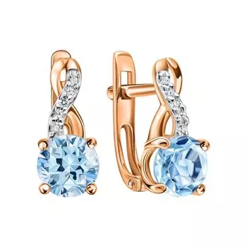 Золотые серьги с бриллиантами природными и топазами природными