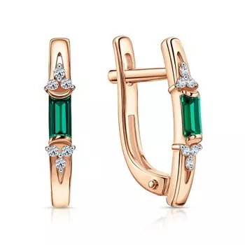 Золотые серьги с бриллиантами природными и изумрудами гидротермальными