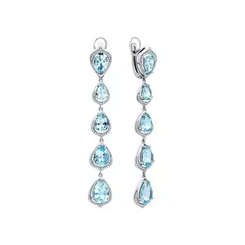 Золотые серьги с бриллиантами природными и топазами природными