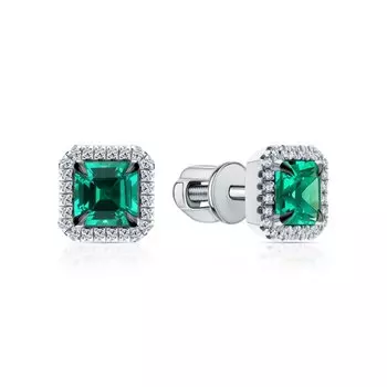 Золотые серьги с бриллиантами природными и изумрудами выращенными