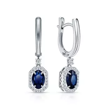 Золотые серьги с бриллиантами природными и сапфирами природными