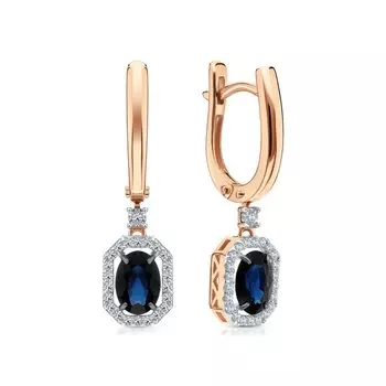 Золотые серьги с бриллиантами природными и сапфирами природными