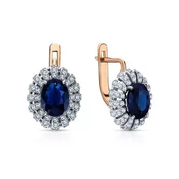 Золотые серьги с бриллиантами природными и сапфирами природными