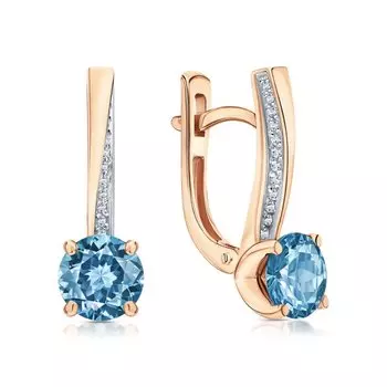 Золотые серьги с бриллиантами природными и топазами природными