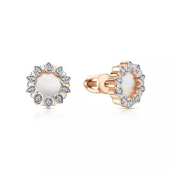 Золотые серьги с бриллиантами природными и перламутром природным