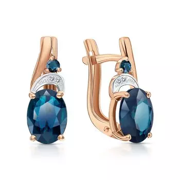 Золотые серьги с бриллиантами природными и топазами природными