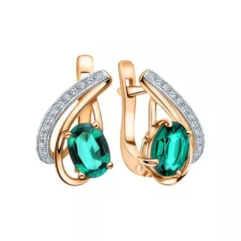 Золотые серьги с бриллиантами природными и изумрудами выращенными