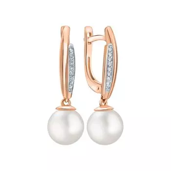 Золотые серьги с бриллиантами природными и жемчугами природными культивированными