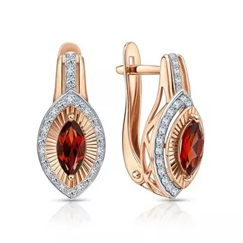 Золотые серьги с бриллиантами природными и гранатами природными