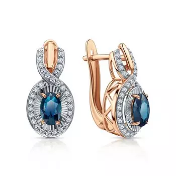 Золотые серьги с бриллиантами природными и топазами природными