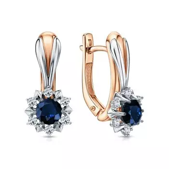 Золотые серьги с бриллиантами природными и сапфирами природными