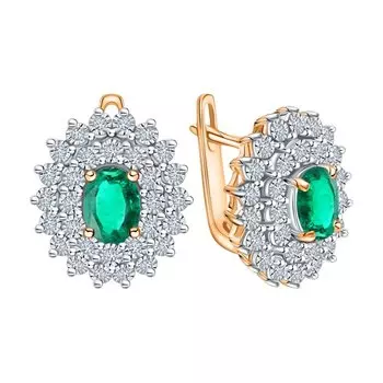 Золотые серьги с бриллиантами природными и изумрудами природными