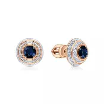 Золотые серьги с бриллиантами природными и сапфирами природными