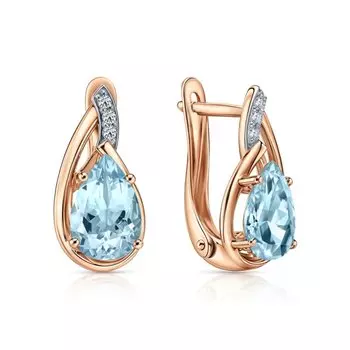 Золотые серьги с бриллиантами природными и топазами природными