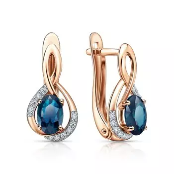 Золотые серьги с бриллиантами природными и топазами природными