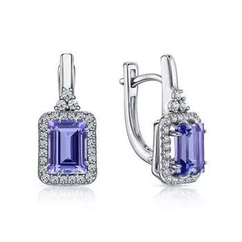 Золотые серьги с бриллиантами природными и танзанитами природными