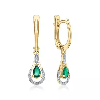 Золотые серьги с бриллиантами природными и изумрудами природными