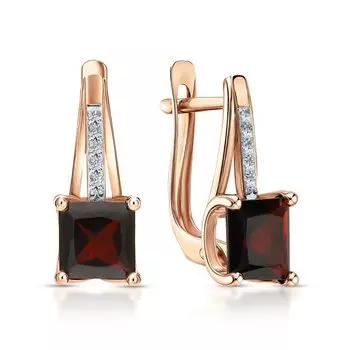 Золотые серьги с бриллиантами природными и гранатами природными