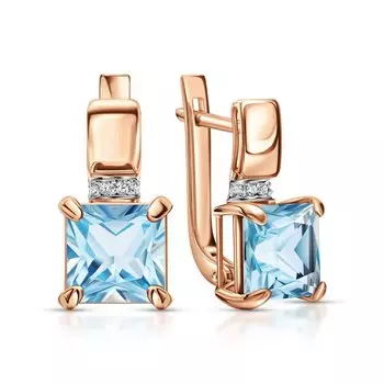 Золотые серьги с бриллиантами природными и топазами природными