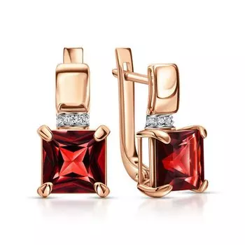 Золотые серьги с бриллиантами природными и гранатами природными