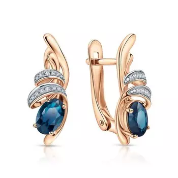 Золотые серьги с бриллиантами природными и топазами природными