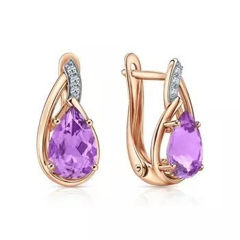 Золотые серьги с бриллиантами природными и аметистами природными