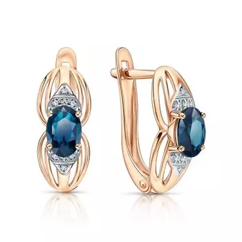 Золотые серьги с бриллиантами природными и топазами природными