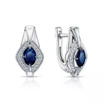 Золотые серьги с бриллиантами природными и сапфирами природными