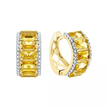 Золотые серьги с бриллиантами природными и цитринами природными