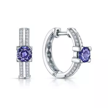 Золотые серьги с бриллиантами природными и танзанитами природными