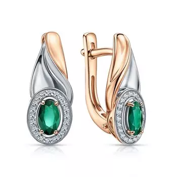 Золотые серьги с бриллиантами природными и изумрудами природными